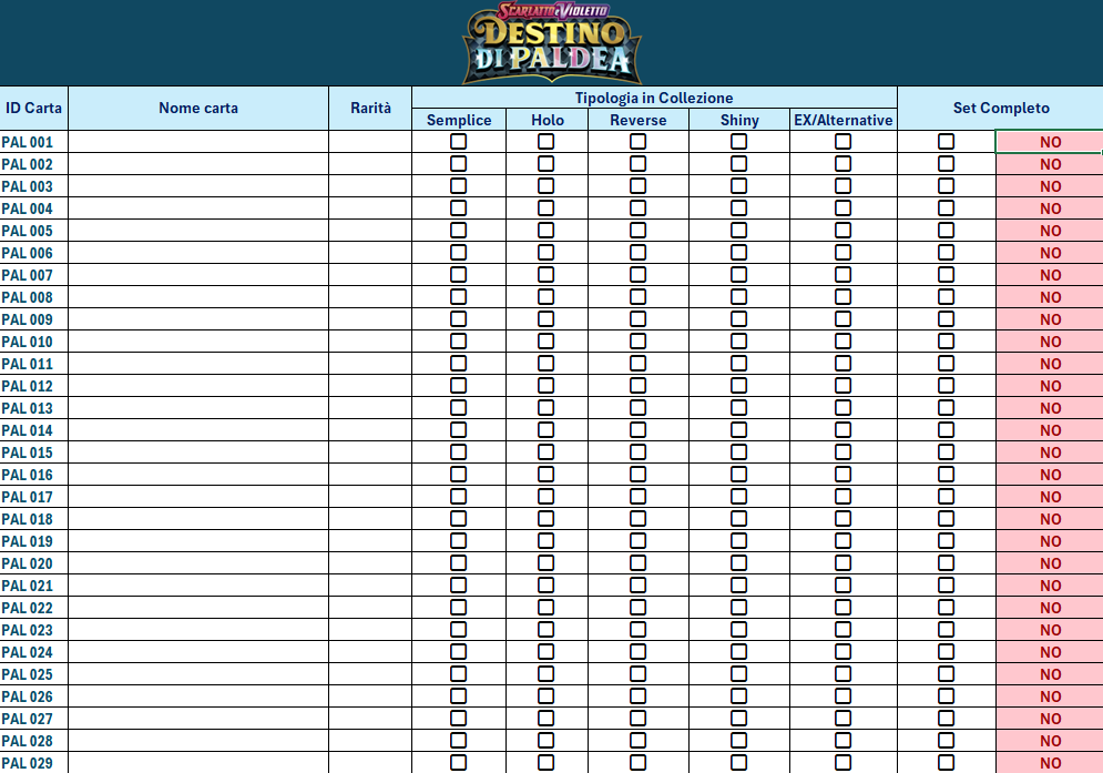 Excel Mancolista Carte Pokémon TCG – Gestisci la tua Collezione in modo Facile e Veloce (Scaricabile Subito)